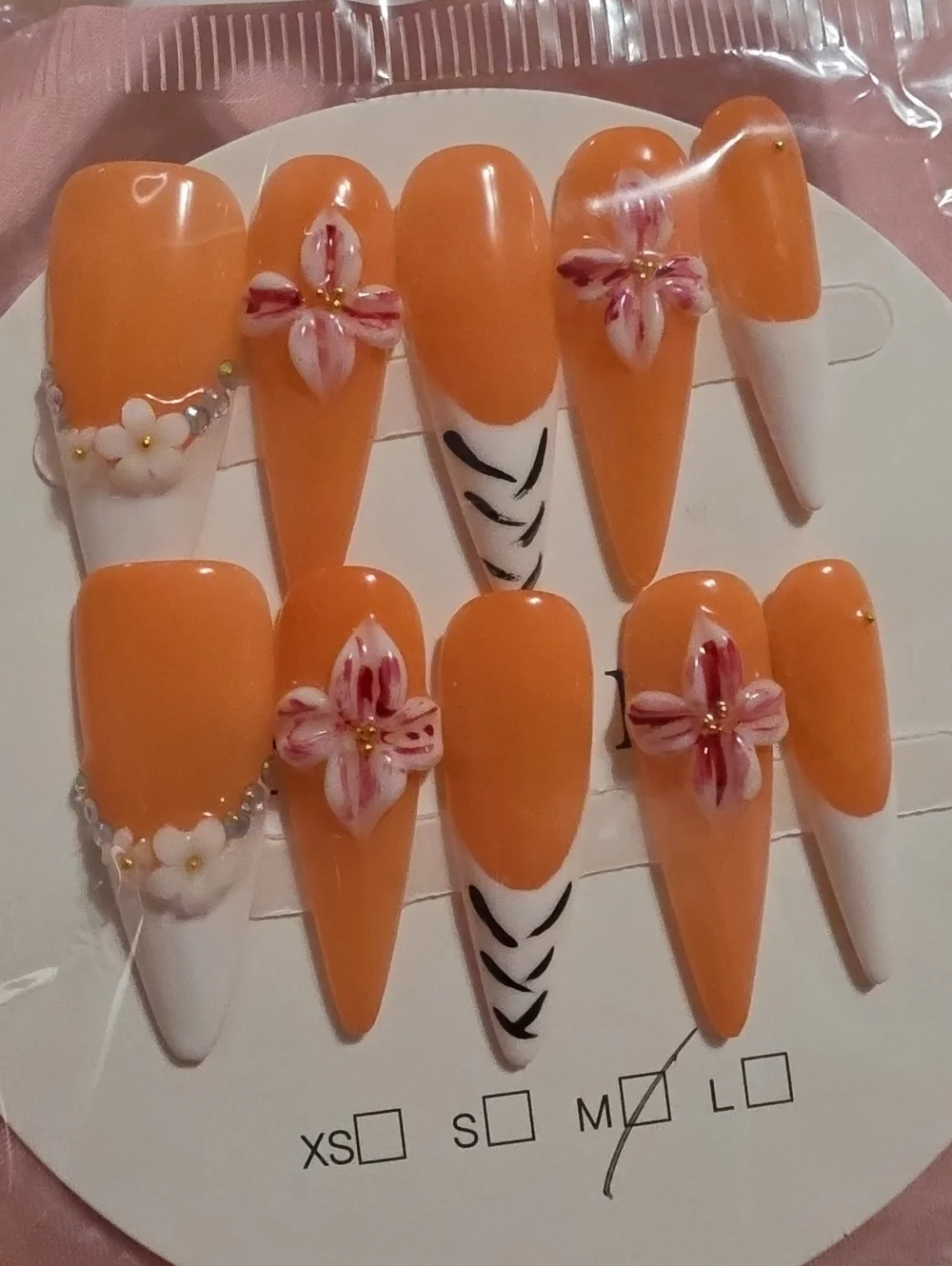 Orange Floral Stiletto Press-On Nail Set